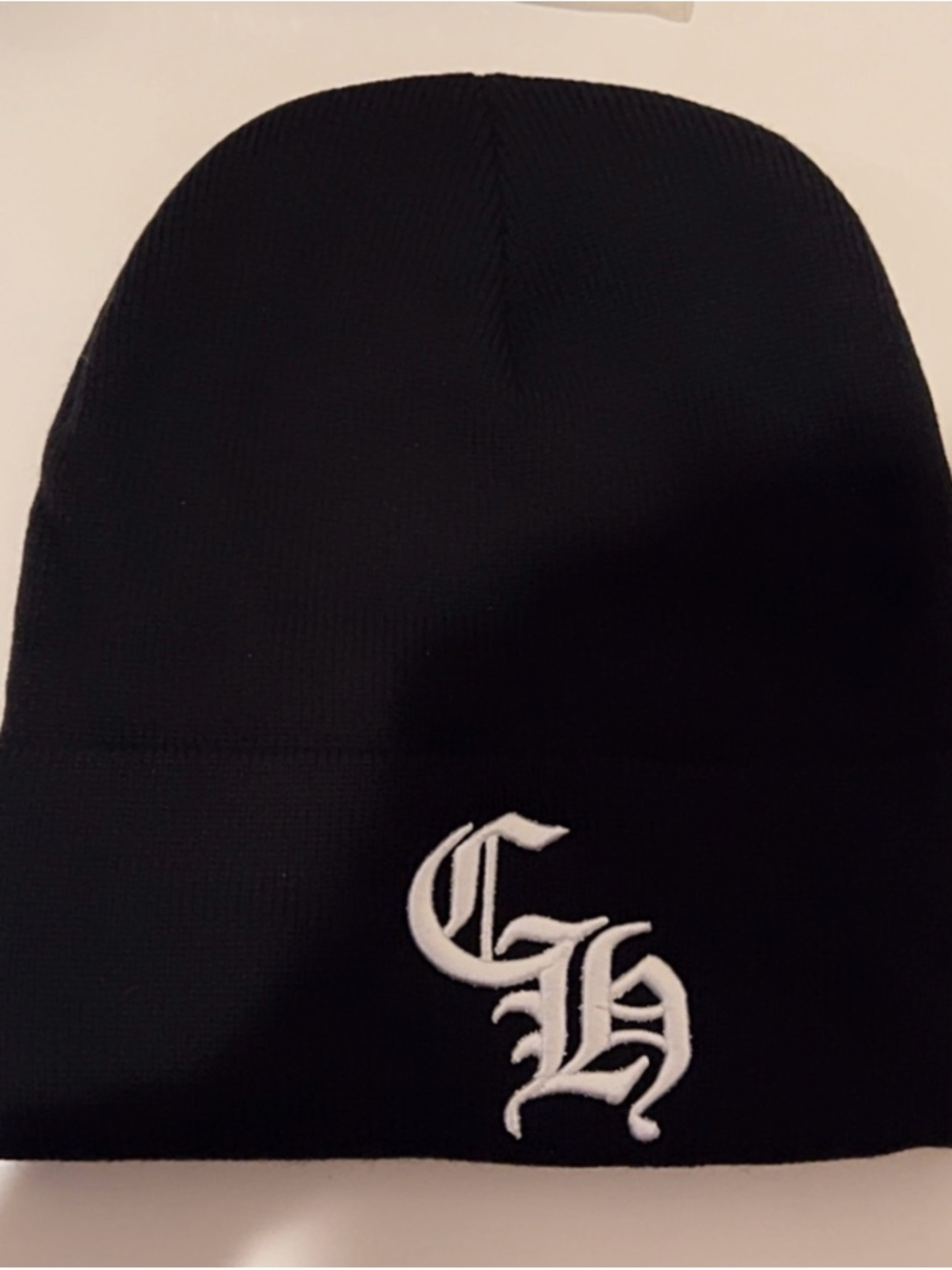 Chrome Hearts Black Beanie with White Embroidered CH Logo